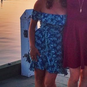 Off-Shoulder Ruffle Neckline Silk Blend Dress